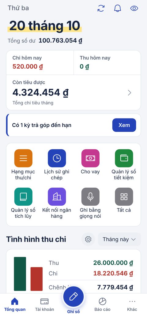 Màn Tổng quan của HenryExpense kiểu Sổ ghi